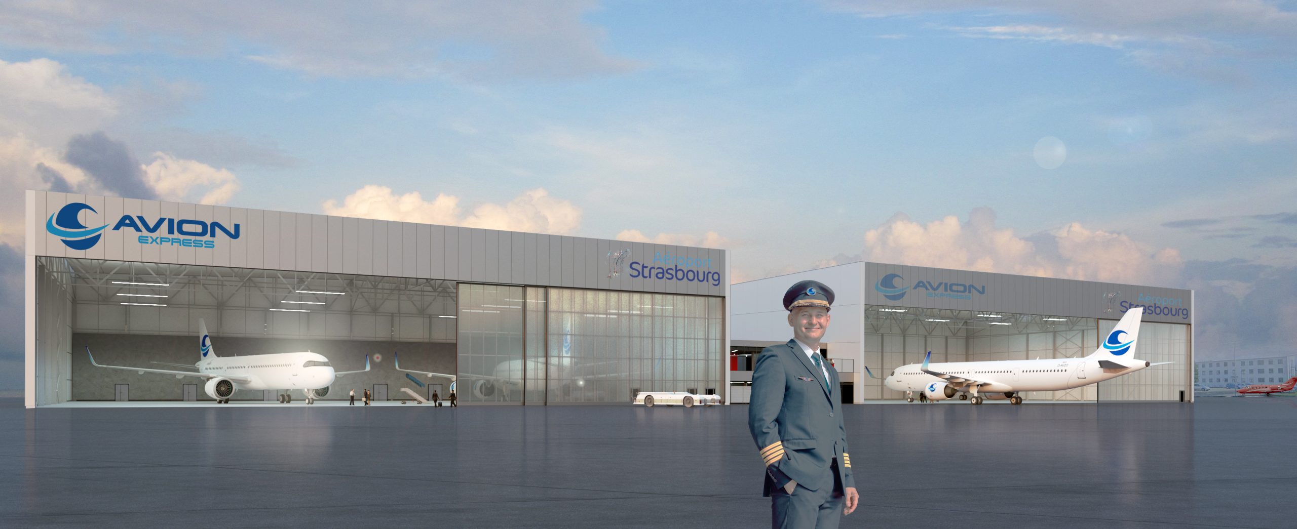 ALMS HOLDINGS Aéroport de Strasbourg Vue du hangar à l'échelle